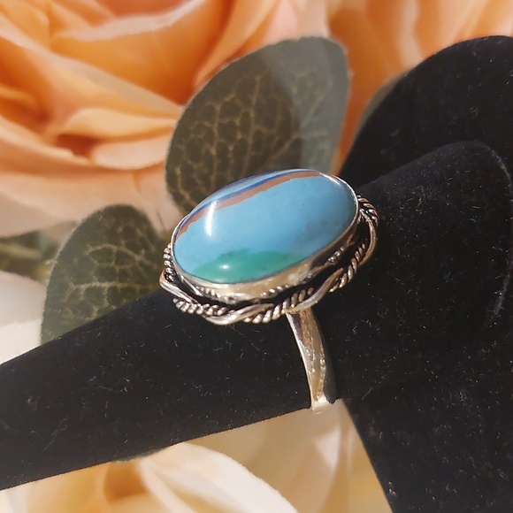 Rainbow Calsilica Stone 925 Silver Ring - Size 8 3/4 - Picture 3 of 7